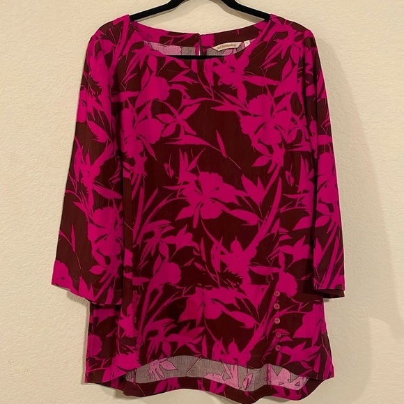 Soft Surroundings Women Tunic Top Large Pink Brown Longline Floral Contemporary - Picture 4 of 17